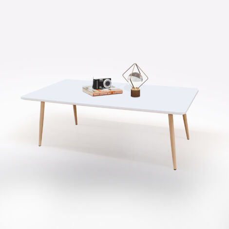 TAVOLINO IN METALLO TINTA NATURALE E PIANO IN MDF BIANCO OPACO CM 110X55 H. 38 (1/4)