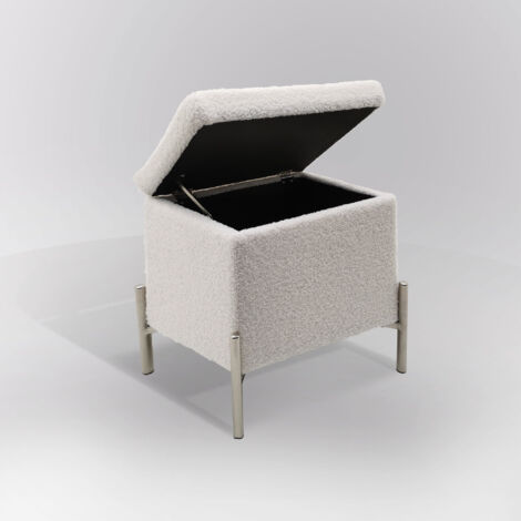 POUF CONTENITORE CM 45X45 H. 35 TESSUTO EFFETTO BOUCLE' BIANCO