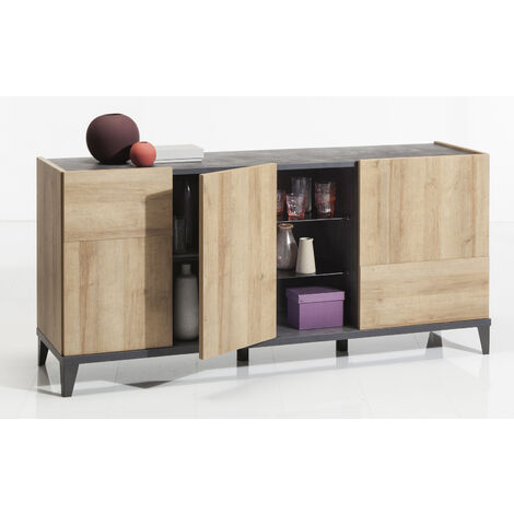 CREDENZA MOD. VITTORIA CM 180X45 H. 84 NERO PORTLAND E RIVIERA OAK (1/5)
