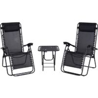 SET 2 POLTRONE RELAX PIEGHEVOLI CON TAVOLINO IN ACCIAIO NERO E TEXTILENE NERO