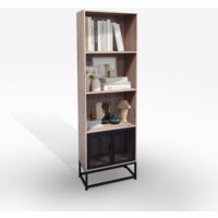 LIBRERIA IN LAMINATO E METALLO CM 60X30 H. 180 ROVERE NODATO E NERO
