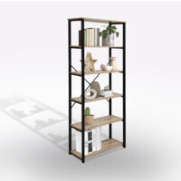 LIBRERIA IN LAMINATO E METALLO CM 80X30 H. 180 ROVERE NODATO E NERO