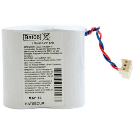 Pack piles Alarme BATSECUR BAT06 - Compatible DAITEM/LOGISTY BATLI06  - Lithium - 7,2V - 5,0Ah/6.0Ah + connecteur