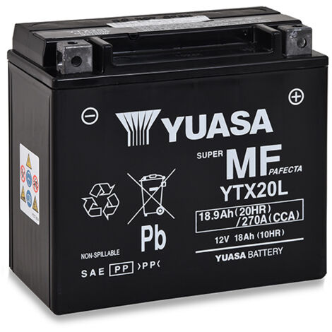Yuasa – Batterie moto 12V 18Ah – YTX20LBS – Technologie plomb étanche AGM préactivée – Résistance aux vibrations – Compatible Harley Davidson