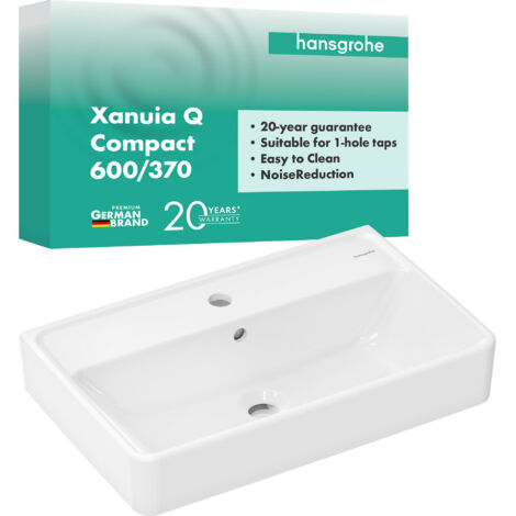 hansgrohe Xanuia Q Waschtisch Compact 600x370mm mit Hahnloch und Überlauf, Weiß