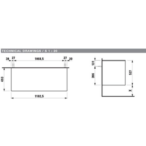 LAUFEN LANI Schubladenelement, ohne Ausschnitt, 1180x495x525mm,