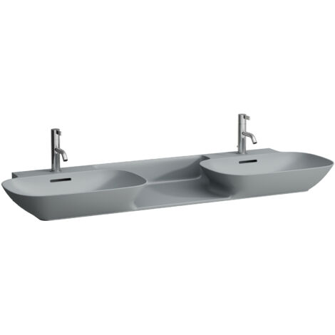 LAUFEN INO Doppelwaschtisch, 1 Hahnloch pro Becken, mit Überlauf, (1/4)