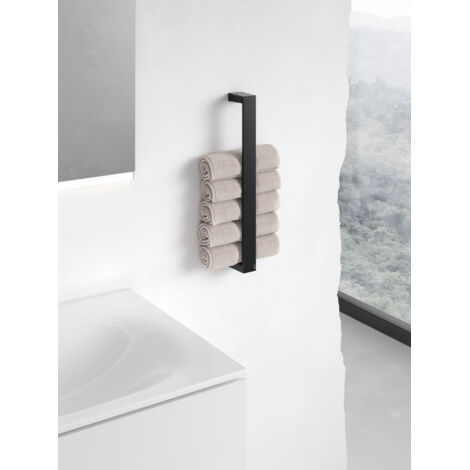 KEUCO Handtuchhalter aus Metall, schwarz-matt, einarmig, vertikal, 49,3cm hoch, für Badezimmer und Gäste-Toilette, Wandmontage, Edition 11