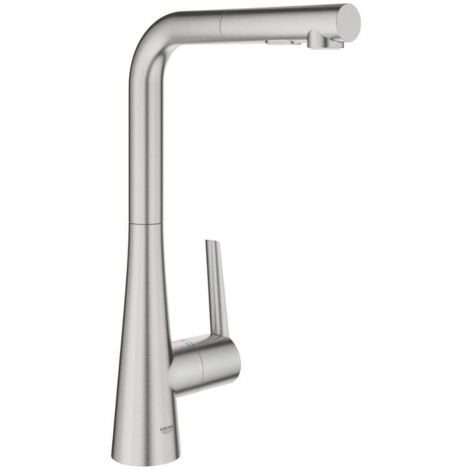 Grohe Spültischmischer Zedra SmartC supersteel, herausziehbare Dual-Brause