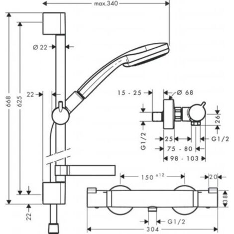 hansgrohe Croma 100 Brausesystem Aufputz Multi mit Ecostat