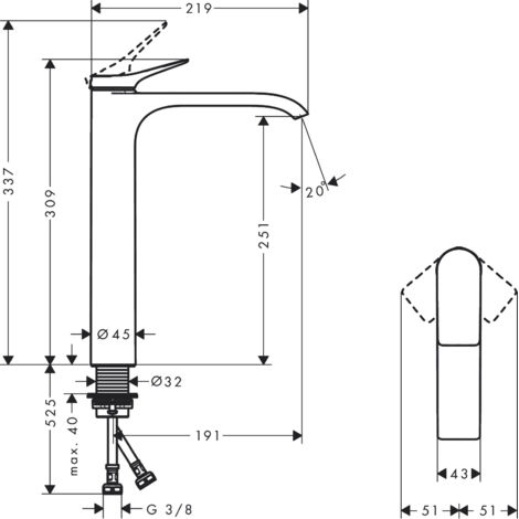 Hansgrohe Vivenis, Einhebel-Waschtischarmatur 250 für Waschschüsseln ohne  Ablaufgarnitur, Ausladung 191 mm, 75042, Farbe: Chrom - 75042000