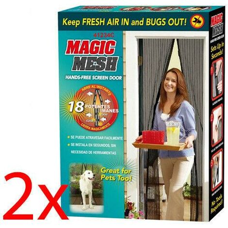 SET OF 2 MAGIC MESH MAGNETIC CURTAIN NET SCREEN FLY MOSQUITO INSECTS BUGS DOOR