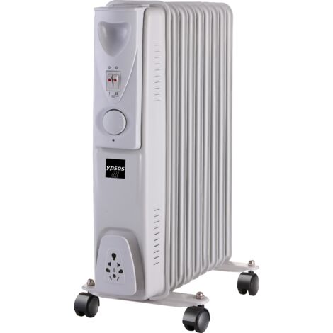 YPSOS 611200 - Radiateur bain d'huile gris clair 2000W - 40.5x24x54 cm - Thermostat mécanique - Blanc
