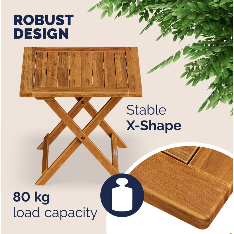 Folding Outdoor Side Table - No Assembly Wooden End Table For Patio, Camping, Or Indoors