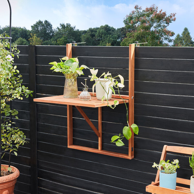 Oakland Living Tavolo Da Balcone Pieghevole In Vimini Bianco - Con Morsetti Regolabili Per Ringhiera, Metallo, 61x61x33 Cm