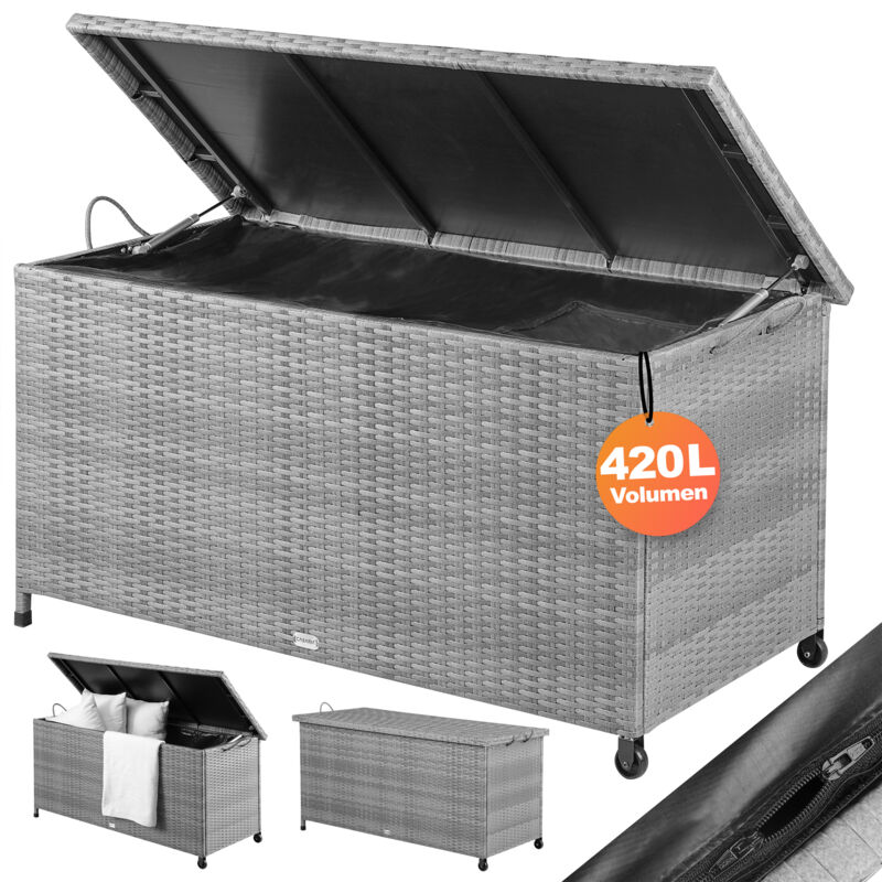 Outsunny Outdoor Deck Box 81 Gallon Storage Box Cabinet Waterproof PE Rattan Wicker w/ Shoe Layer & Inner Liner Black
