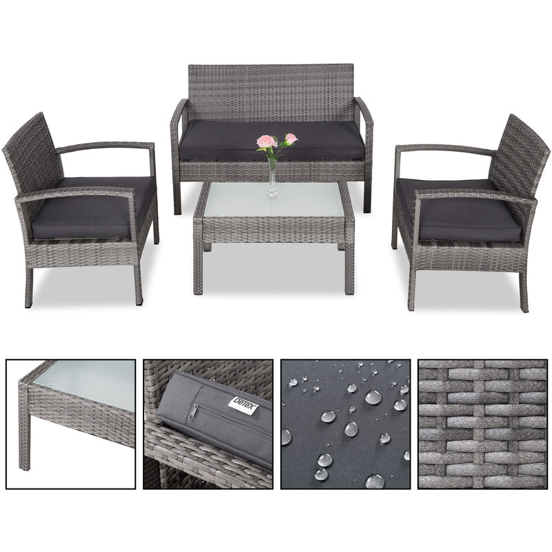 Casaria Poly Rattan Lounge Set 5cm Pads Weatherproof Balcony Terrace Garden  Outdoor Furniture Grau