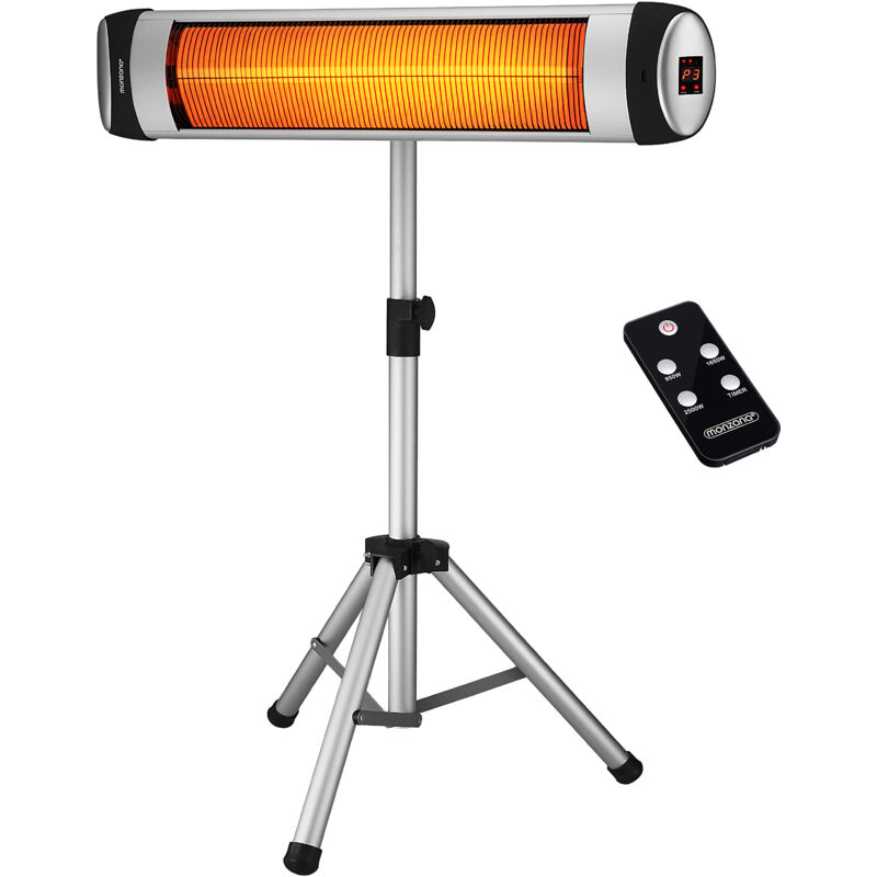 Monzana Infrared Heater MZH2500 Tripod 2500W 3-Step Timer Remote Control  Heater Patio Heater Silver