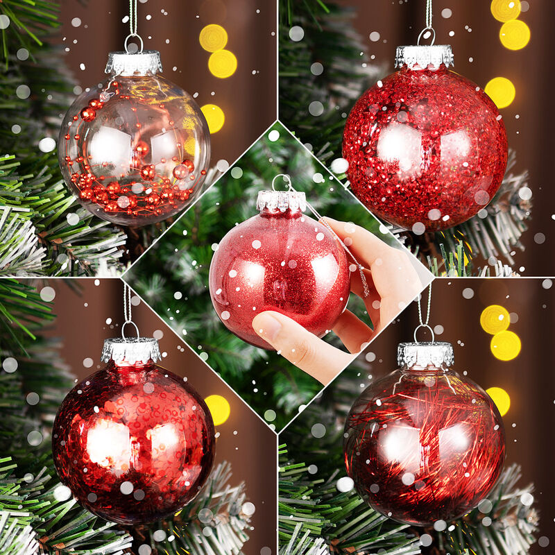 CASARIA® Christmas Baubles 24-Piece Set Shatterproof Transparent Plastic  Ornaments Customisable Ideal for Tree Decorations and Festive Home Décor  7cm Rot (de)