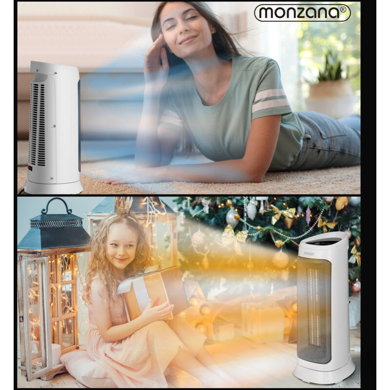MONZANA 2kW Ceramic Tower Heater - 4 Settings, ECO Mode, 120° Oscillation, Remote, Timer, Quiet Fan Heater