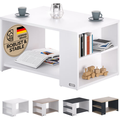 CASARIA® Santa Cruz Coffee Table With Shelf 2 Compartments Storage Space  90x60x50cm Scratch-Resistant Surface  50kg Load Capacity Living Room Office Sofa Side Table  White