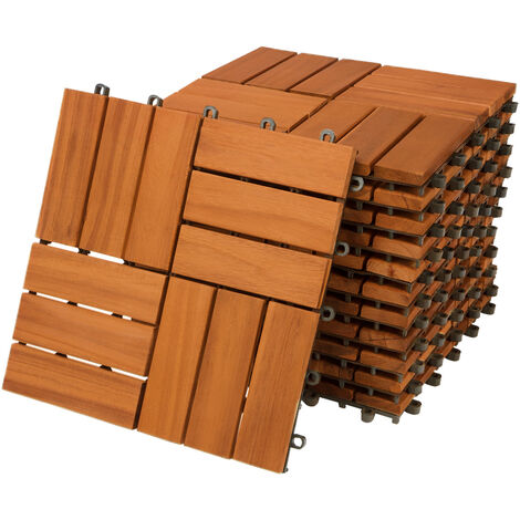 Deuba 11x Wooden Tiles Acacia Mosaic 1m² Tile 30x30cm Plug-in System Can Be Cut To Size Terrace Balcony Floor Click (1/5)