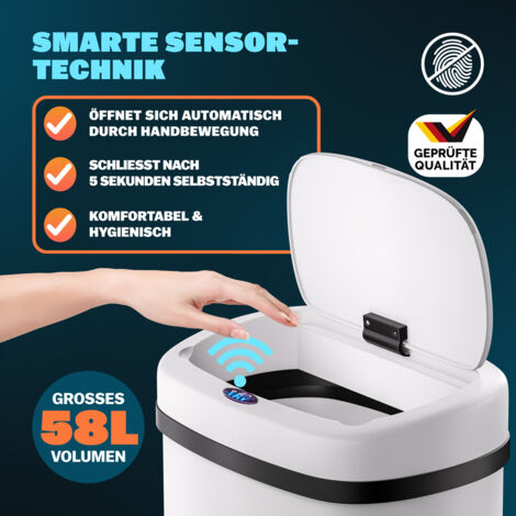 MONZANA® 58L Smart Kitchen Waste Bin with Automatic Motion Sensor Soft-Close Lid  White
