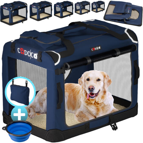 CADOCA® Pet Carrier Fabric Dog Cat Rabbit Transport Bag Cage Folding Puppy Crate  XL - Navy Blue