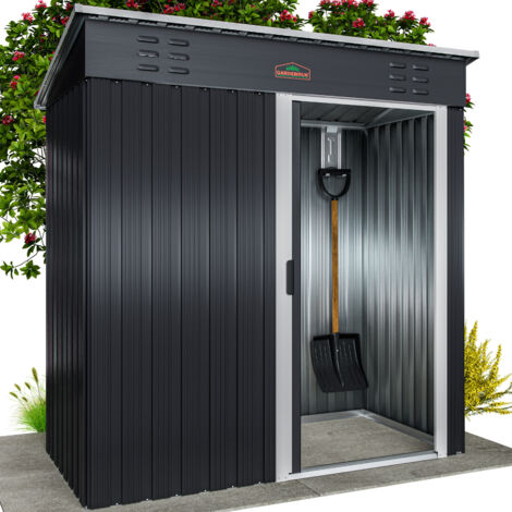 GARDEBRUK® Medium 5x3' Metal Tool Shed Garden  Storage  1,5m²  Pent Roof  185x165x90cm  Sliding Door  Galvanised Steel Garden Equipment Utility Log Coal Bunker Storage  Anthracite Grey