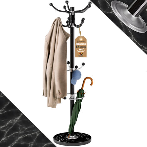 CASARIA® Elegant Coat Rack with Black Marble Base and 14 x 360° Rotatable Hooks Sturdy & Stylish Clothing Organiser for Hallways, Foyers & Offices 37 x 37 x 175cm Black