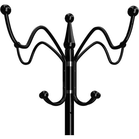 CASARIA® Curved Coat Rack with White Marble Base 14 Rotatable Hooks 37x37x175cm  Black