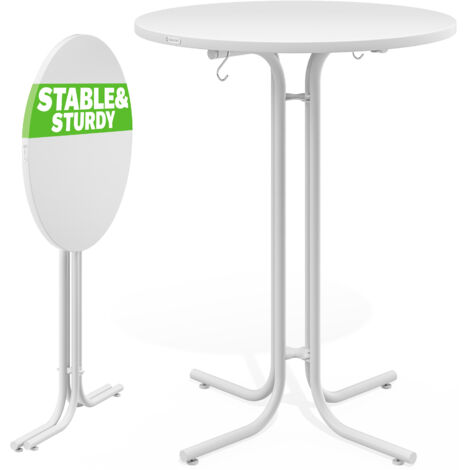 CASARIA® Foldable Round Bar Table  70/80 x 110cm  Sturdy Garden High Table with Wooden Top and Powder-Coated Metal Frame  Bistro & Party Table  White/Grey  weiß 70cm (de) (1/7)