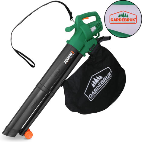 GARDERBRUK® Electric 3-in-1 Leaf Vacuum Blower & Shredder 3000W 270km/h Airspeed 45L Collection Bag with Wheels & Shoulder Strap Green