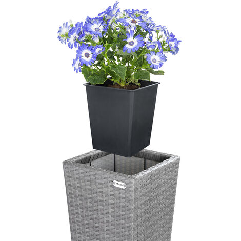 CASARIA® 3x Rattan Plant Pots  Flower Box Set  Water Drainage with Lock  Wicker Look Indoor Outdoor Flower Boxes  Entrance Decoration  Black, Brown, Cream  Grey