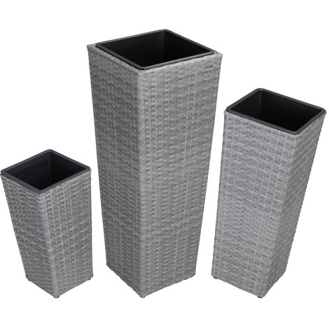 CASARIA® 3x Rattan Plant Pots  Flower Box Set  Water Drainage with Lock  Wicker Look Indoor Outdoor Flower Boxes  Entrance Decoration  Black, Brown, Cream  Grey