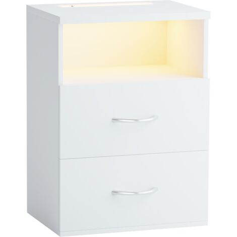 CASARIA® Bedside Table with Touch LED Lighting  Dimmable Light  MDF 2 Drawers  Suitable for Box Spring Bed  Bedroom Living Room Side Cabinet  40x28x55cm  White