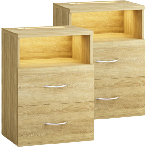 CASARIA® Bedside Table with Touch LED Lighting Dimmable Light MDF 2 Drawers Suitable for Box Spring Bed Bedroom Living Room Side Cabinet 40x28x55cm 2er Set sonoma eiche (de)