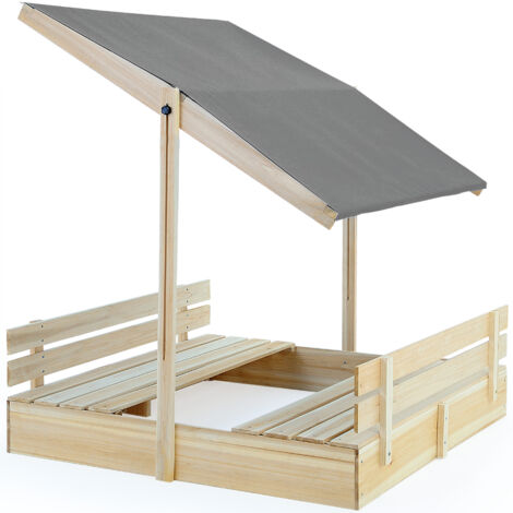 Spielwerk® Sandpit with Canopy or porch Corner Protection Floor Mat UV 50 Wood Environmentally Friendly Glaze Sand Box Kids Children Playing Set  Toni (de)