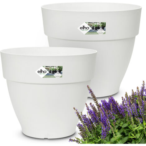 GARDEBRUK® Multipack Vibia Campana Round Flower Pots  Sustainable Recycled Plastic  Planter Box Plant Pot  Frostproof  Suitable for Indoor or Outdoor Use  25x21cm  White  2er Set (de)