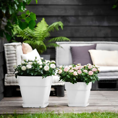 GARDEBRUK® Multipack Vibia Campana Square Flower Pots  Sustainable Recycled Plastic  Planter Box Plant Pot  Frostproof  Suitable for Indoor or Outdoor Use  29x30cm  White  4er Set (de)
