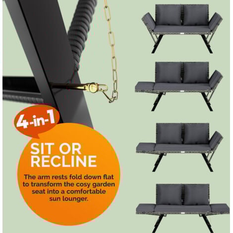 CASARIAu00ae 2in1 Poly Rattan Garden Bench With Reclining Function Cushion