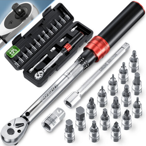 MONZANA® bicycle torque wrench 18-piece set 1/4 inch 1-25 NM ±3% CV steel extension transport box high-quality bit set tool motorcycle