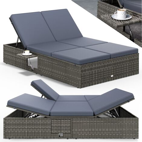 CASARIA® Double Sun Lounger  Convenient Foldable Tables  Weatherproof  7-Position Adjustable  Poly-Rattan  Garden Relaxation  200x115cm  Grau Anthrazit (de)