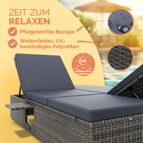 CASARIA® Double Sun Lounger  Convenient Foldable Tables  Weatherproof  7-Position Adjustable  Poly-Rattan  Garden Relaxation  200x115cm  Grau Anthrazit (de)