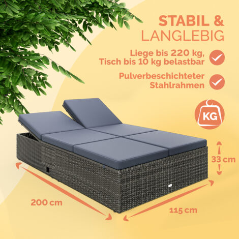 CASARIA® Double Sun Lounger  Convenient Foldable Tables  Weatherproof  7-Position Adjustable  Poly-Rattan  Garden Relaxation  200x115cm  Grau Anthrazit (de)