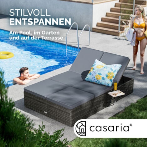 CASARIA® Double Sun Lounger  Convenient Foldable Tables  Weatherproof  7-Position Adjustable  Poly-Rattan  Garden Relaxation  200x115cm  Grau Anthrazit (de)