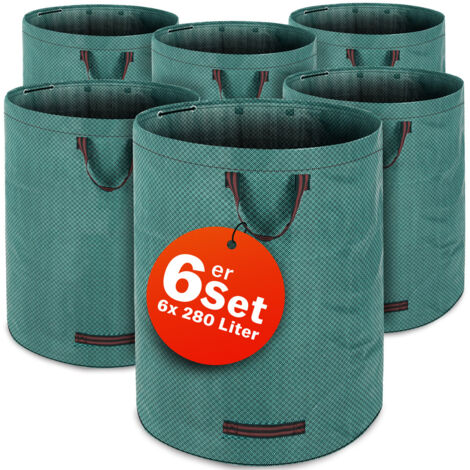 GARDEBRUK® 280 Litre Garden Waste Bags  Large 50 kg Load Capacity  3 Handles for Ease Of Use  Stable Robust Washable Lawn Grass Cuttings Leaf Sack  Green  6x Laubsack (de)