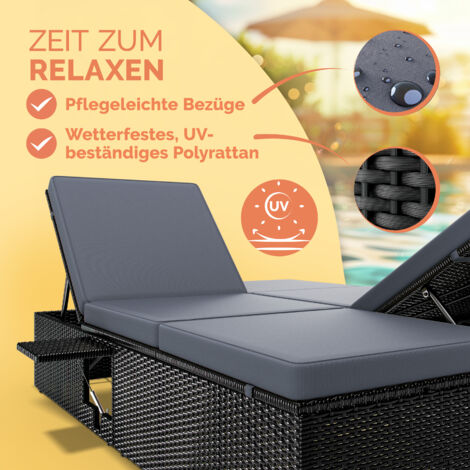 CASARIA® Double Sun Lounger  Convenient Foldable Tables  Weatherproof  7-Position Adjustable  Poly-Rattan  Garden Relaxation  200x115cm  Schwarz Anthrazit (de)