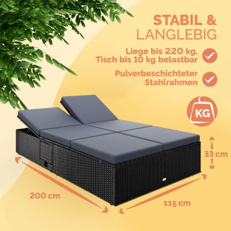 CASARIA® Double Sun Lounger  Convenient Foldable Tables  Weatherproof  7-Position Adjustable  Poly-Rattan  Garden Relaxation  200x115cm  Schwarz Anthrazit (de)