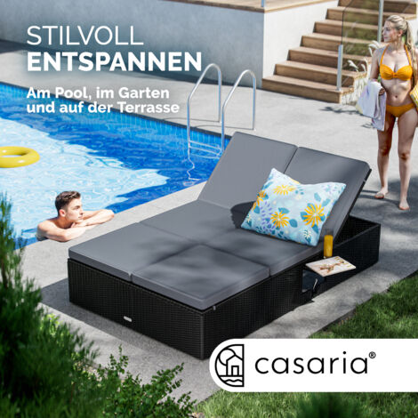 CASARIA® Double Sun Lounger  Convenient Foldable Tables  Weatherproof  7-Position Adjustable  Poly-Rattan  Garden Relaxation  200x115cm  Schwarz Anthrazit (de)